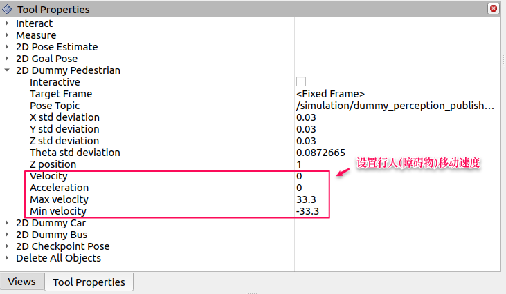 Set up properties of dynamic obstacles